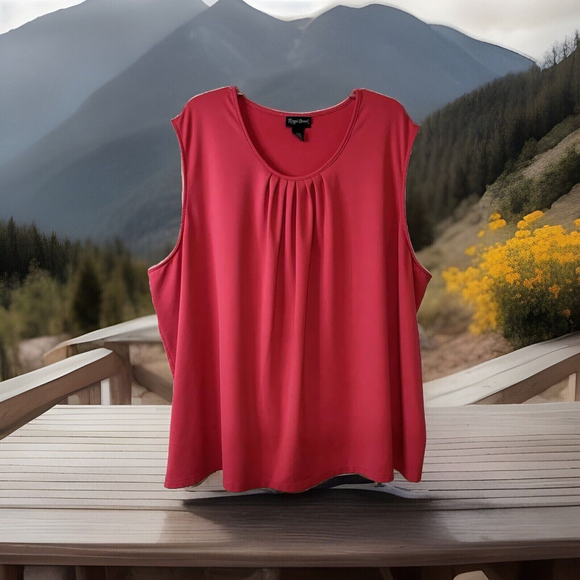 4X Maggie Barnes Cute Coral Pleated Sleeveless Stretchy Tank Top - Picture 1 of 8